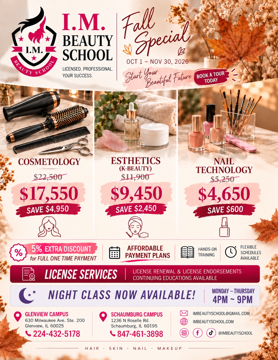 I M Beauty School Fall Special — October 1–November 30, 2026
